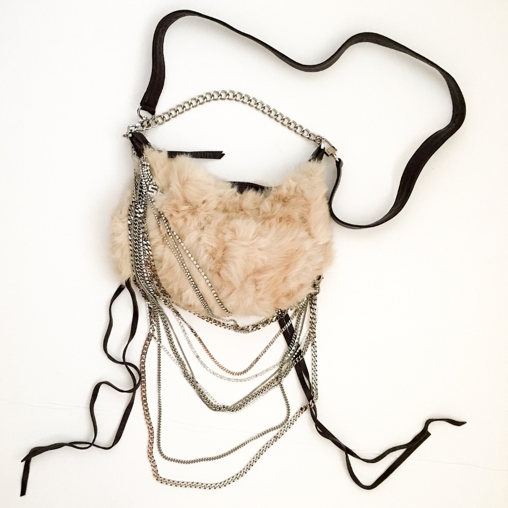 Y & Kei Fur Crossbody Handbag with Chains